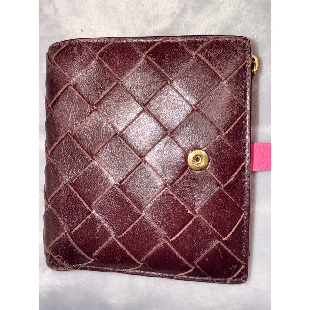 Bottega Veneta Intrecciato Leather Bifold Wallet Brown Pink Made in Italy - Picture 9 of 15